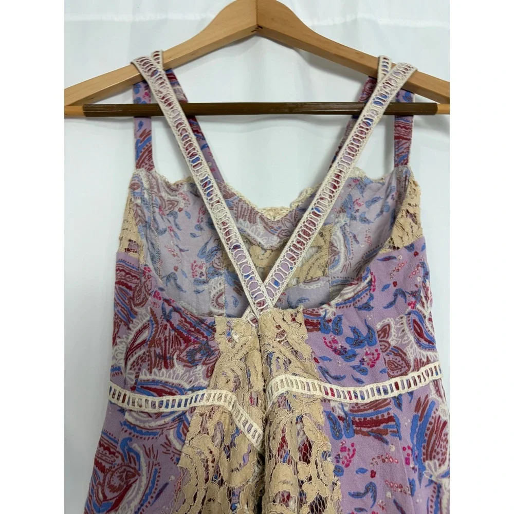 Free People Boho Crochet Festival Lace Paisley Maxi Dress Purple Size 10 Event